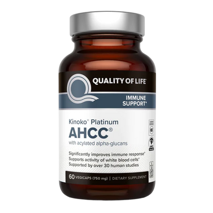 Quality of Life Premium Kinoko Platinum AHCC Herbal Supplement, 750mg per Capsule, for Immune Support, Liver Function, Maintains Natural Killer Cell Activity, Pack of 1, 60 Veggie Capsules